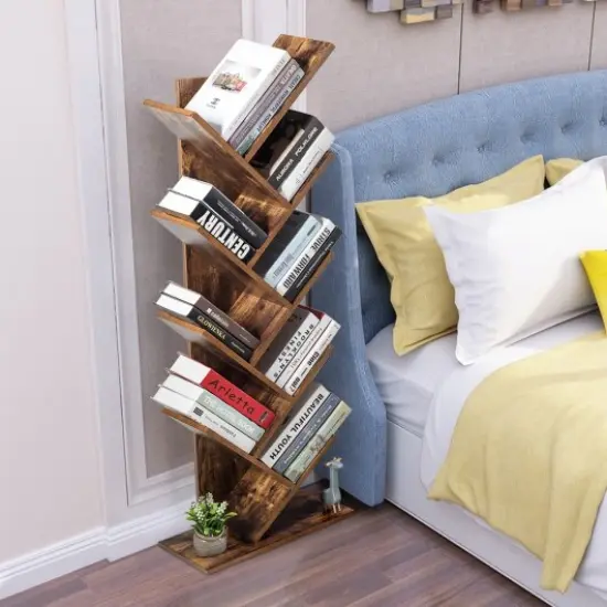 8-Tier Free Standing Tree Bookshelf-Coffee {3}