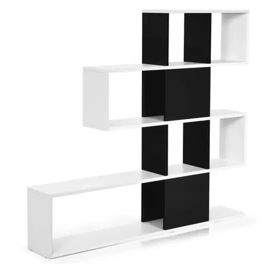 Engineered Wood Ladder Bookshelf, 5-Tier Display Rack Black & White {1}