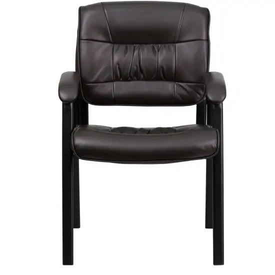 Emma and Oliver Faux Leather Executive Reception Chair with Powder Coated Frame BrownLeaSoft/Black {3}
