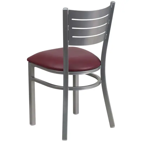 Emma and Oliver 2 Pack Silver Slat Back Metal Restaurant Chair BurgundyVinyl/Silver {3}