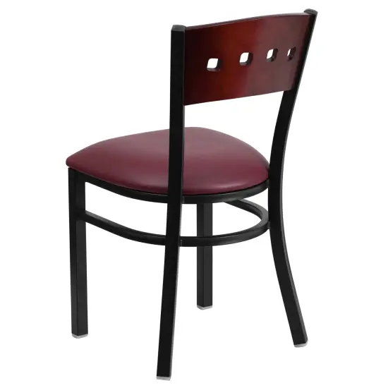 Emma and Oliver Decorative 4 Square Back Metal Restaurant Dining Chair Mahog/BurgVYL/Black {3}