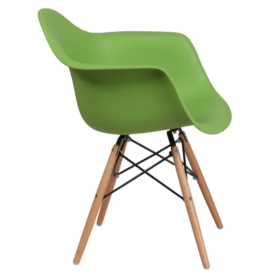 Merrick Lane Alda Series Polypropylene Accent Chair with Gently Curved Arms and Metal Braced Wooden Legs Green {4}