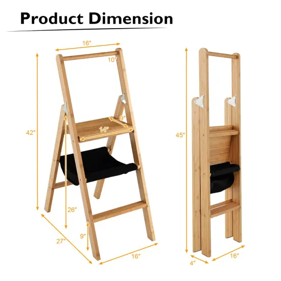 3 Step Fold-able Wicker Step Ladder Stool with Tool Storage Bag {3}
