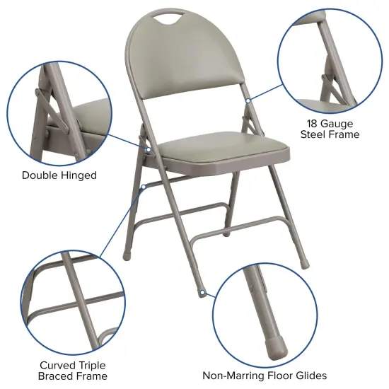 Emma and Oliver 4 Pack Home & Office Easy-Carry Party Events Padded Folding Chair GrayVinyl/GrayFrame {1}