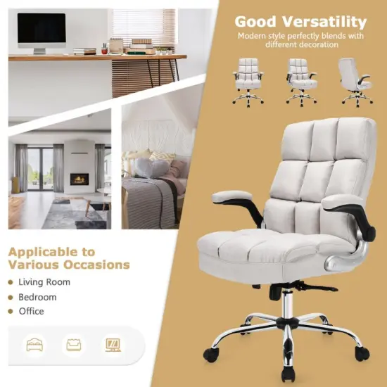 Adjustable Swivel Office Chair with High Back and Flip-up Arm for Home and Office Beige {6}
