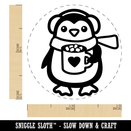Winter Penguin with Hot Chocolate Heart Mug Self-Inking Rubber Stamp for Stamping Crafting Planners Lime Green {1}