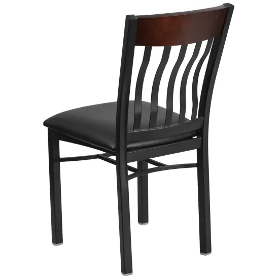 Emma and Oliver 2 Pk. Vertical Back Metal and Wood Restaurant Chair with Vinyl Seat Walnut {3}