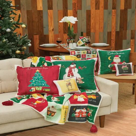 Christmas Alphabet Grid Printed 100% Cotton Handwoven Throw Blanket w/ Red Tassels 50" x 60" {3}