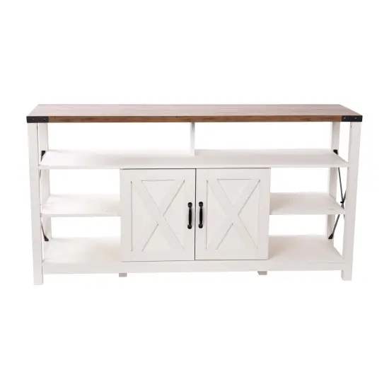 Merrick Lane Green River Media Console with Open and Closed Storage White/Oak {3}