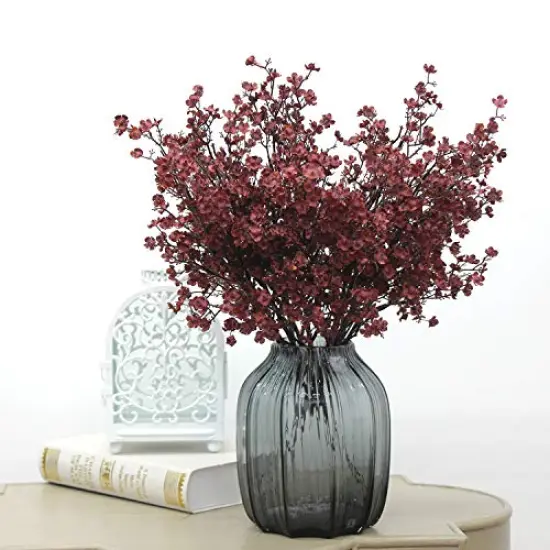 JAKY-Global Babys Breath Silk Artificial Flowers Burgundy 6 Bundle Fall Stems Fake Plants Decor Wedding Party Decoration Bouquets Real Touch DIY Home Garden (Autumn Red-6pcs) {4}