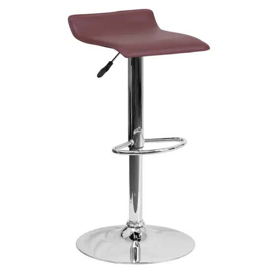 Emma and Oliver Solid Wave Seat Vinyl Adjustable Height Barstool with Chrome Base White {6}