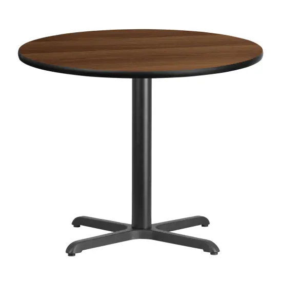Emma and Oliver 36" Round Laminate Table Top with 30"x30" Table Height Base Walnut {1}