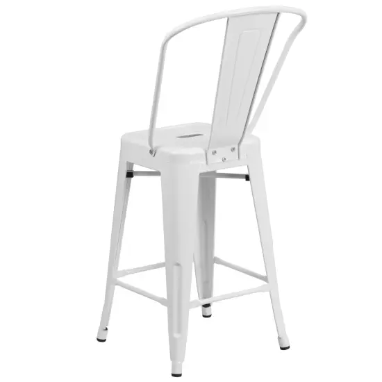 Merrick Lane Dothan Series Metal Stool with Removable Back for Indoor-Outdoor Use White {4}