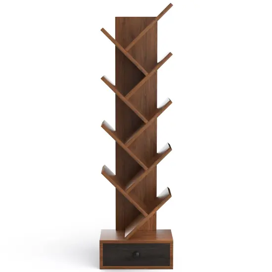 10-Tier Tree Bookshelf with Drawer and Anti-Tipping Kit Brown {4}