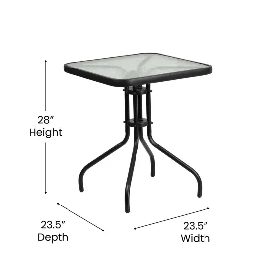 Emma and Oliver 23.5" Square Tempered Glass Metal Table with Smooth Ripple Design Top Clear/Silver {10}