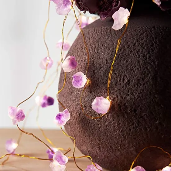 Natural Amethyst Raw Stones USB/Battery Powered 10FT 40 LEDs with Remote/Timer for Meditation Wedding Valentine's Day Present Bedroom Christmas Party Birthday Ornament {4}