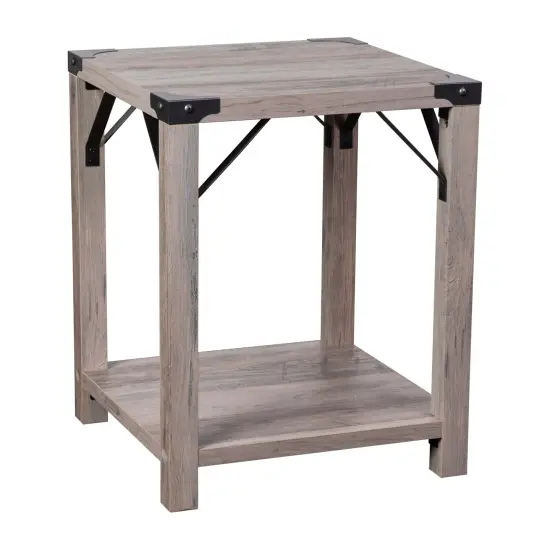 Merrick Lane Green River Modern Farmhouse Engineered Wood End Table and Powder Coated Steel Accents Gray Wash {1}