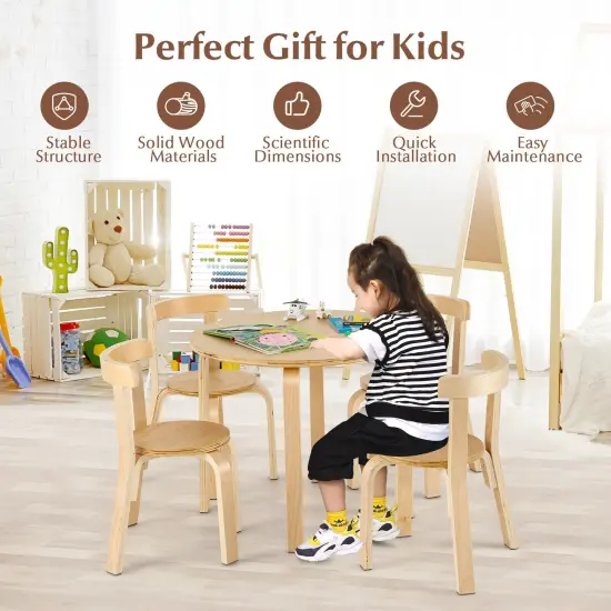 5-Piece Kids Wooden Curved Back Activity Table and Chair Set with Perfect Gift for Kids {3}