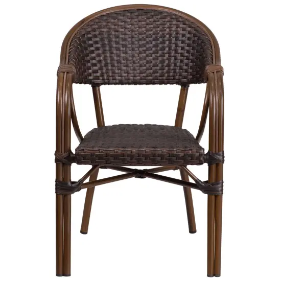 Merrick Lane Kailua Wicker Rattan Patio Chair With Curved Back And Aluminum Bamboo Frame DarkBrown/RedBamboo {2}