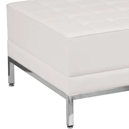 Emma and Oliver Faux Leather Quilted Tufted Living Room/Reception Ottoman Melrose White {3}