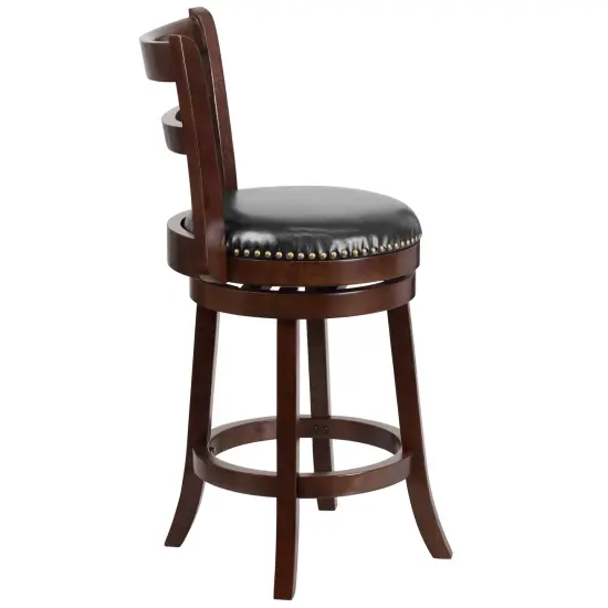 Merrick Lane Carina Series Wooden Stool with Single Slat Ladder Back with Faux Leather Seat Cappuccino {4}