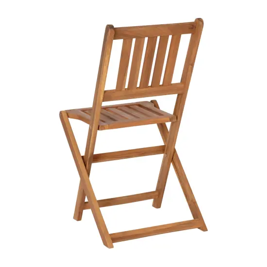 Merrick Lane Stora Three Piece Solid Acacia Wood Folding Patio Bistro Set with Lightweight Round Table and Two Chairs Natural {3}