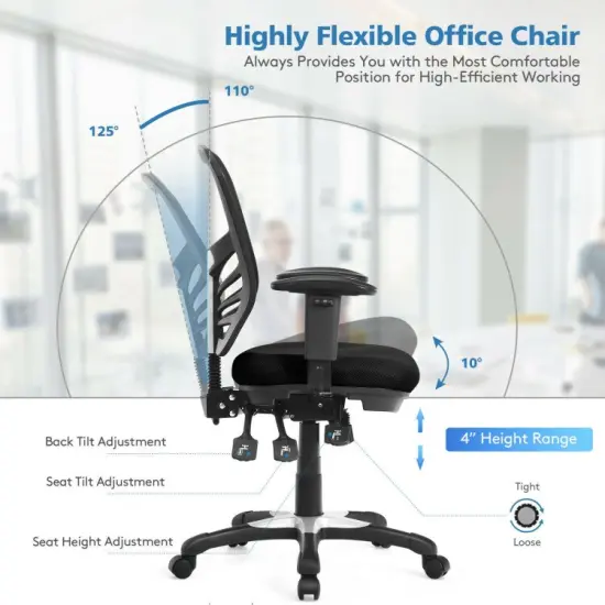 Ergonomic Mesh Office Chair with Adjustable Back Height and Armrests Black {5}