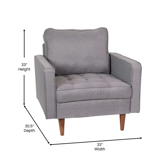 Merrick Lane Garibaldi Mid-Century Modern Armchair with Tufted Upholstery & Solid Wood Legs Slate Gray {5}