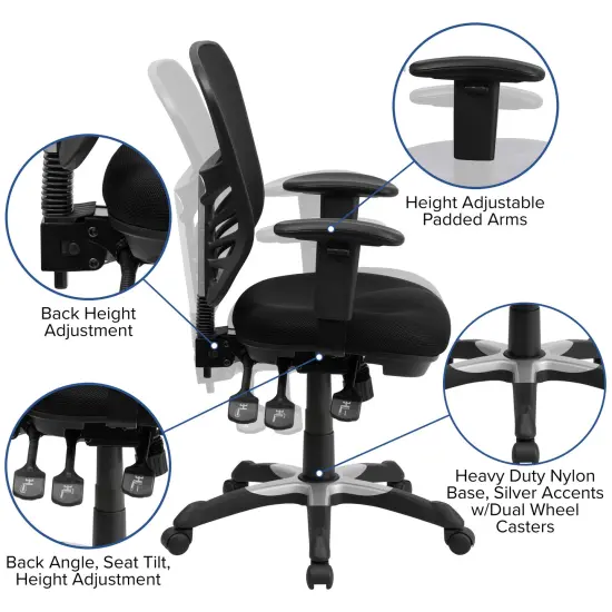Emma and Oliver Mid-Back Mesh Multifunction Executive Swivel Ergonomic Office Chair with Adjustable Arms Black {2}
