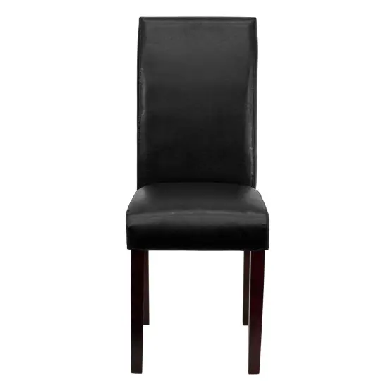 Merrick Lane Vallia Series Faux Leather Panel Back Parson's Chair for Kitchen, Dining Room and More Black {3}
