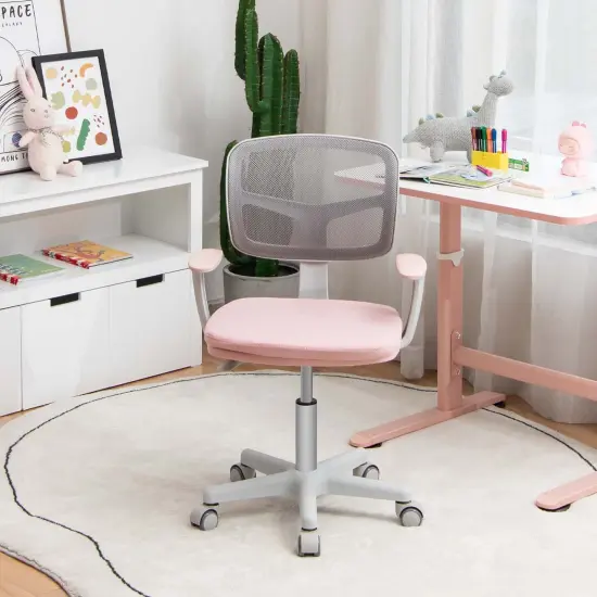 Adjustable Desk Chair with Auto Brake Casters for Kids Pink {3}