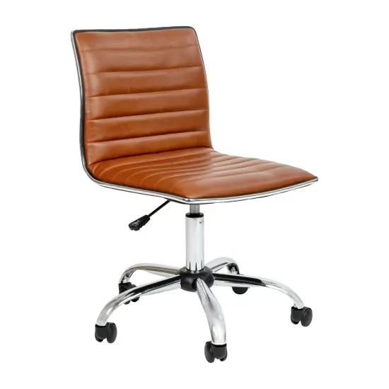 Merrick Lane Amelie Home Office Chair Ergonomic Executive Ribbed Low Back Armless Computer Desk Chair - Base, Frame & Border BrownVinyl/Chrome {1}