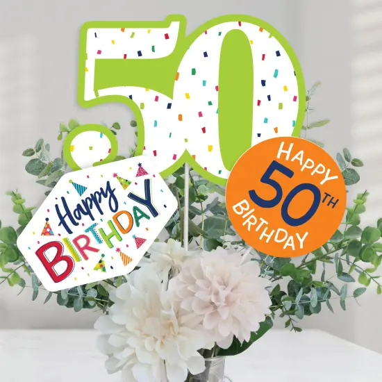 Big Dot of Happiness 50th Birthday - Cheerful Happy Birthday - Colorful Fiftieth Birthday Party Centerpiece Sticks - Table Toppers - Set of 15 {1}