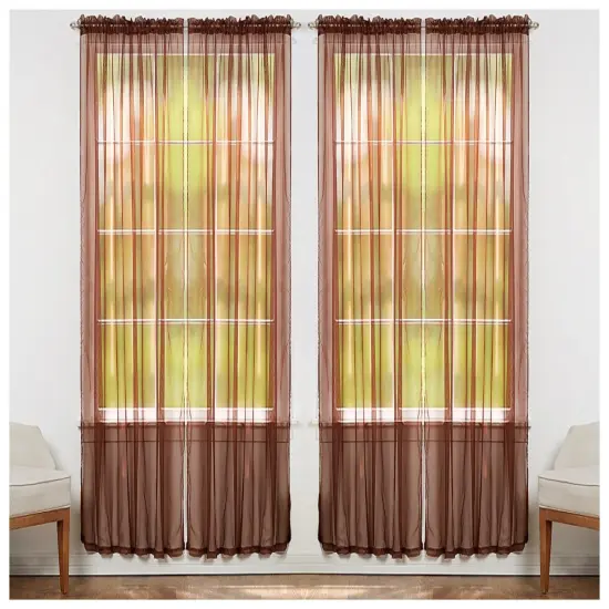J&V TEXTILES 4-Pack Value: Solid Sheer Window Curtain Panels Chocolate {1}