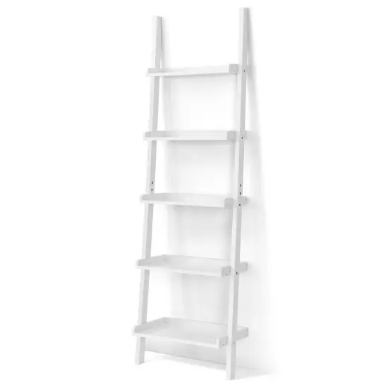 5-Tier Wall-leaning Ladder Shelf Display Rack for Plants and Books {1}