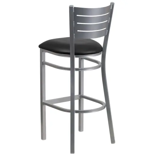 Emma and Oliver Silver Slat Back Metal Restaurant Dining Barstool BurgundyVinyl/Silver {9}
