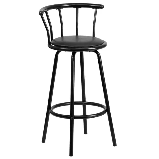 Emma and Oliver Crown Back Metal Barstool with Vinyl Swivel Seat Black {1}