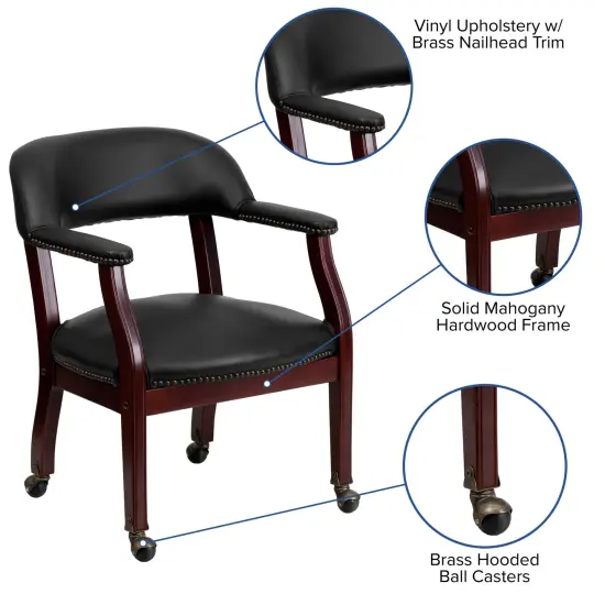 Emma and Oliver Conference Chair with Accent Nail Trimand Casters Black Vinyl {2}