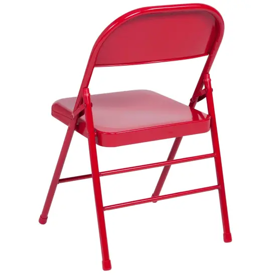 Emma and Oliver 4 Pack Triple Braced & Double Hinged Metal Folding Chair Red {4}