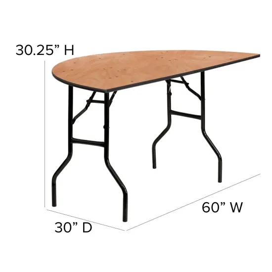 Emma and Oliver 5-Foot Half-Round Wood Folding Banquet Table Natural {5}