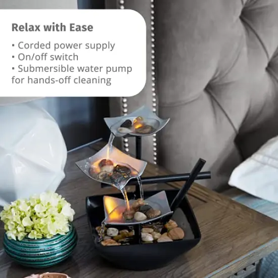 Tabletop Water Fountain, Home D&eacute;cor Soothing Sound Machine with Automatic Pump, Deep Basin and Natural River Rocks. Indoor Zen Relaxation for Office, Living Room, or Bedroom D&eacute;cor. 8.25&rdquo; Tall {6}