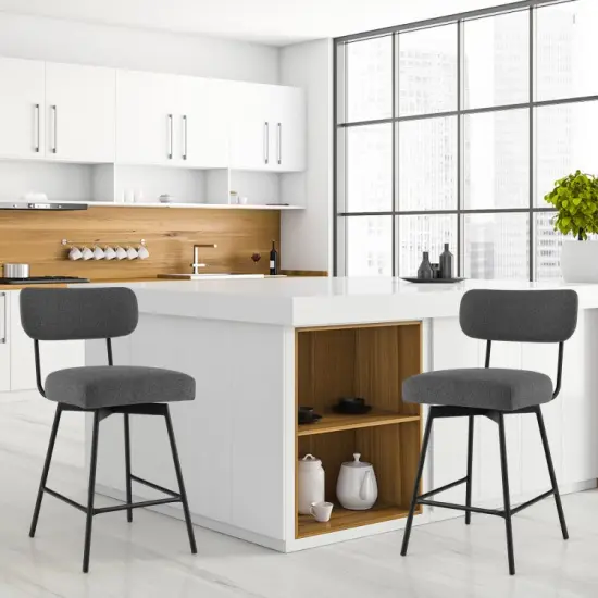 25" 2-Piece Modern Upholstered Bar Stools with Back and Footrests-Gray {6}