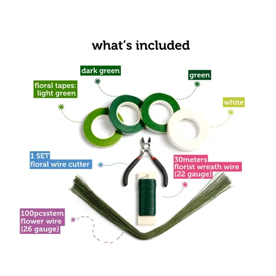 Incraftables White & Green Floral Tape (4pcs), Stem Wire (100pcs), Flower Wire (30m) & Cutter. Light & Dark Green Flower Tapes for Bouquets. DIY Flower Arrangements & Boutonniere Supplies Kit {3}