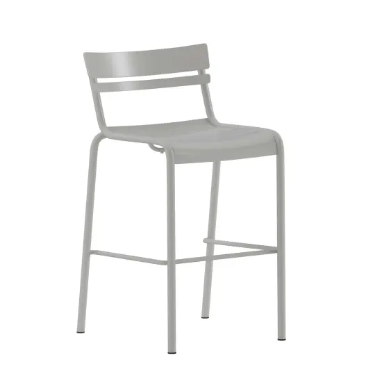 Emma and Oliver Rennes Armless Powder Coated Steel Stool with 2 Slat Back for Indoor-Outdoor Use Black {6}