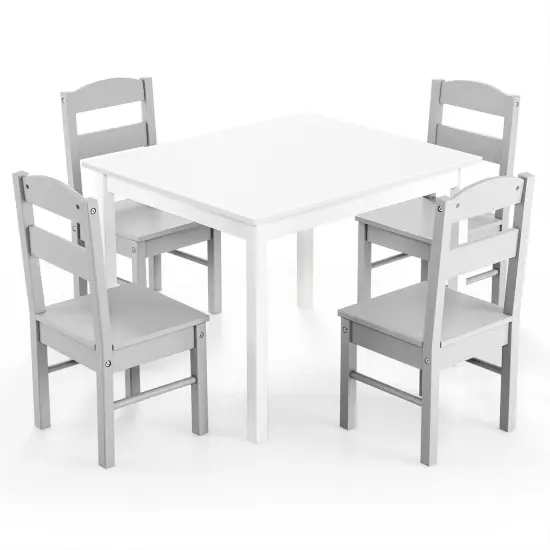 Kids 5 Pieces Table and Chair Set Wooden Children Activity Playroom Furniture Gift White {1}