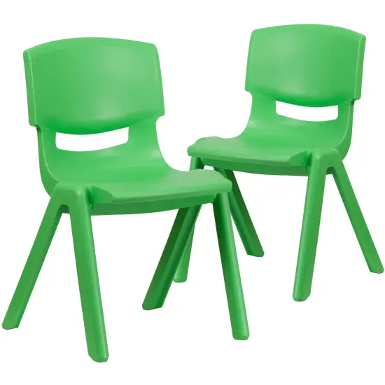 Emma and Oliver 2 Pack Plastic Stackable School Chair with 15.5"H Seat Green {2}
