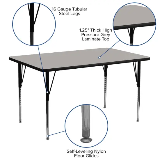 Emma and Oliver 24x60 Rectangle HP Laminate Adjustable Activity Table Gray {3}