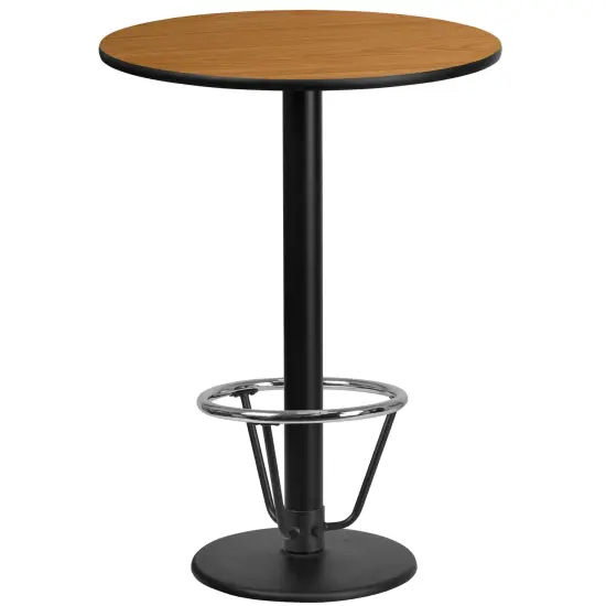 Emma and Oliver 24" Round Laminate Bar Table with 18" Round Foot Ring Base Natural {1}