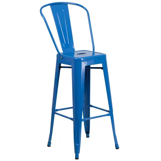 Merrick Lane Dothan Series Metal Stool with Removable Back for Indoor-Outdoor Use Blue {2}