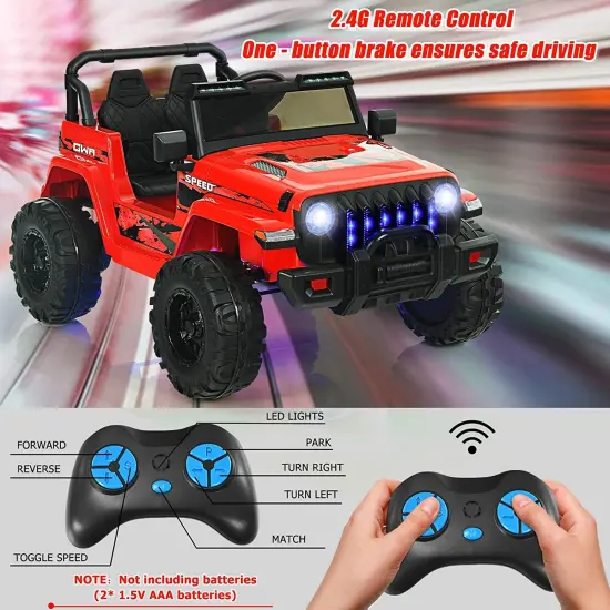 12V Kids Ride-on Jeep Car with 2.4 G Remote Control and LED Light Effects Red {3}